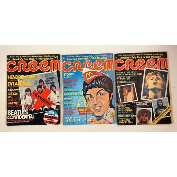 Vintage Creem Rock n Roll Magazine Lot 1975, 76 Paul McCartney David Bowie Beatl - Picture 1 of 12